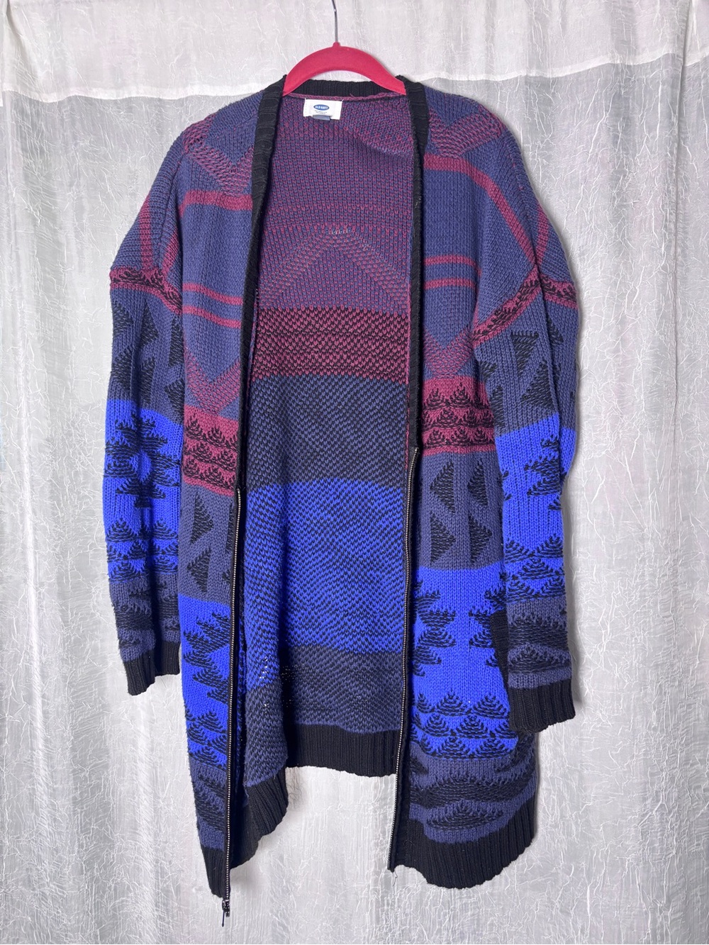 Old Navy Geometric Aztec Print Full Zip Heavy Knit Cardigan Sweater Womens M